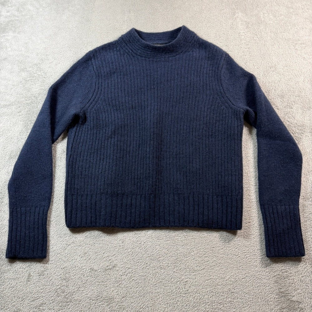 Banana Republic Cashmere Ribbed Sweater Womens Small Navy Blue Mock Neck‎ 425165